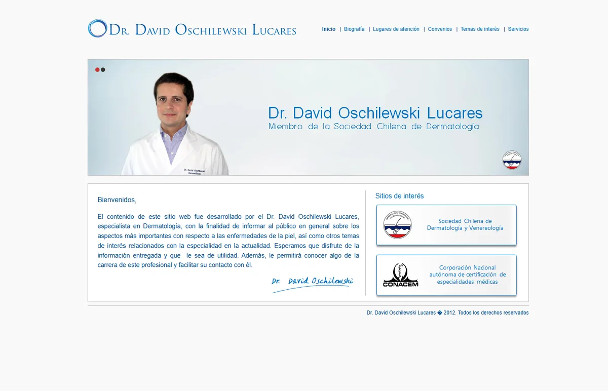 Sitio anterior del Dr. David Oschilewski, diseño de 2012