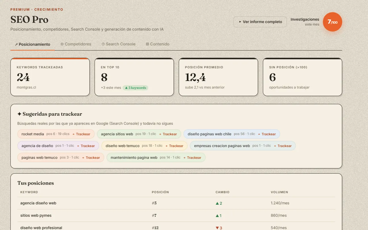 Sistema de tracking SEO desarrollado por Rocket Media